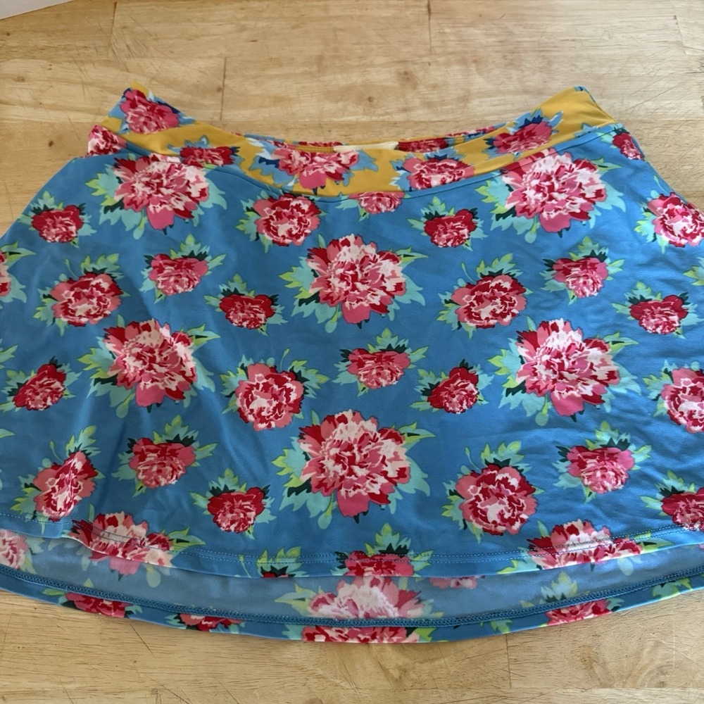 Matilda Jane Women's Swim Skirt Chase the Sun Skort Size Medium Floral Blue Pink